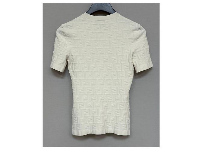 Fendi FF T-Shirt aus Viskose-Strick Silber - Ansicht 2