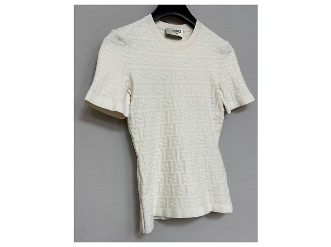 Fendi FF T-Shirt aus Viskose-Strick Silber - Ansicht 3
