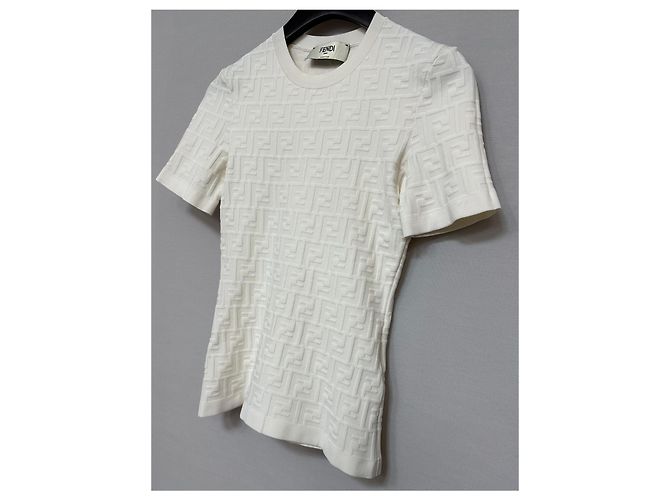 Fendi FF T-Shirt aus Viskose-Strick Silber - Ansicht 4