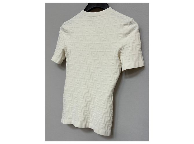 Fendi FF T-Shirt aus Viskose-Strick Silber - Ansicht 5