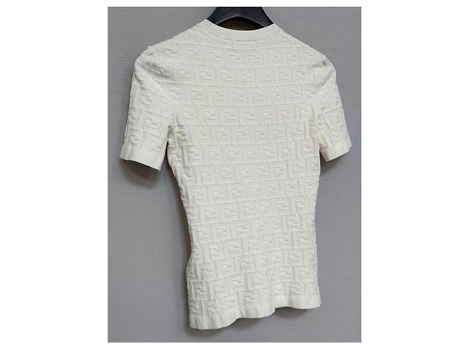 Fendi FF T-Shirt aus Viskose-Strick Silber - Ansicht 6