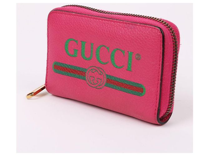 Gucci Cartera de tarjetas con cremallera rosa Front Web Logo - vista 3