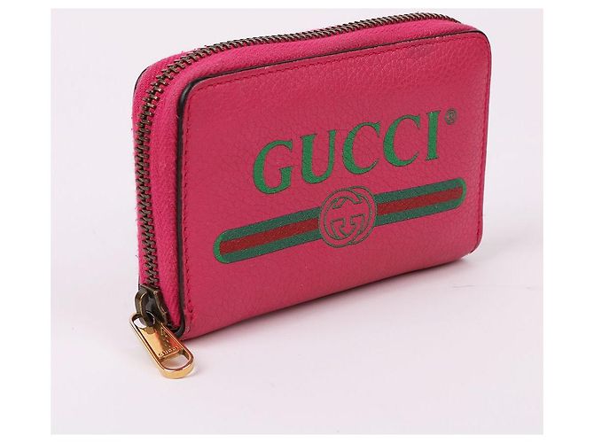 Gucci Cartera de tarjetas con cremallera rosa Front Web Logo - vista 4
