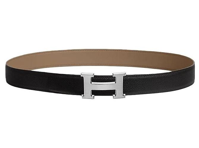 Hermès Buckle Reversible Double-Sided Black Safari Silver Matte Men's Leather Belt - view 2