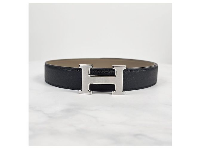 Hermès Buckle Reversible Double-Sided Black Safari Silver Matte Men's Leather Belt - view 5