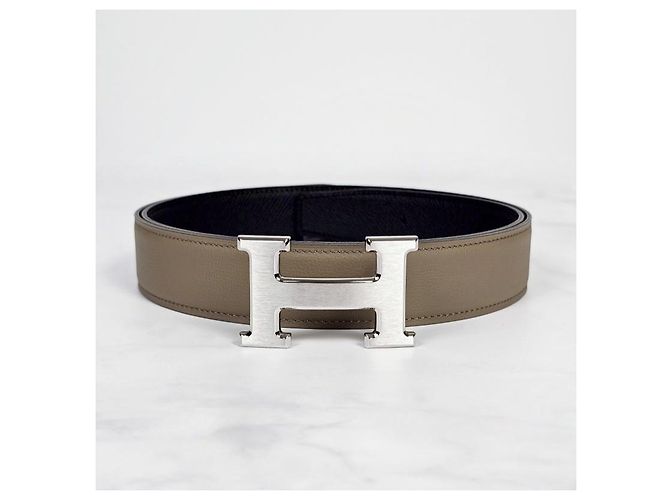 Hermès Buckle Reversible Double-Sided Black Safari Silver Matte Men's Leather Belt - view 6