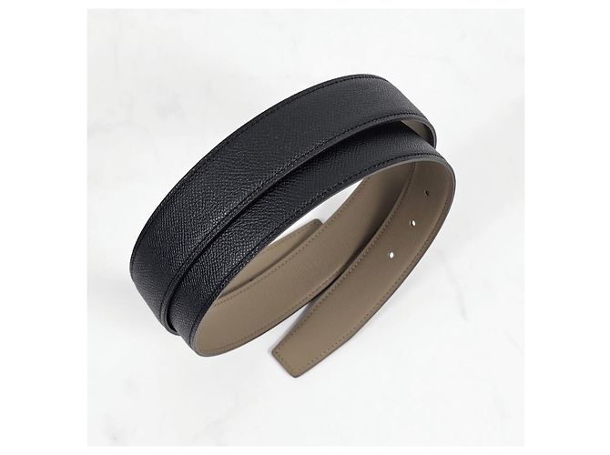 Hermès Buckle Reversible Double-Sided Black Safari Silver Matte Men's Leather Belt - view 7