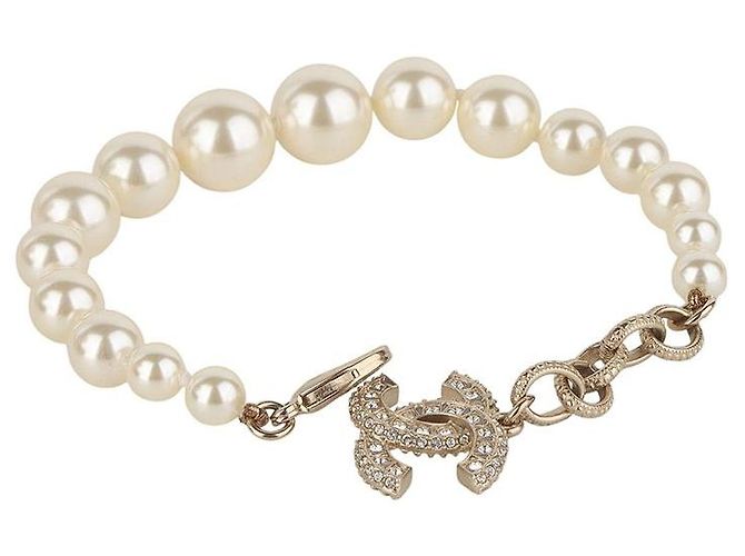 Chanel Pulseira de pérolas e cristal CC banhada a ouro (Recibo de loja de departamentos) Dourado - vista 2