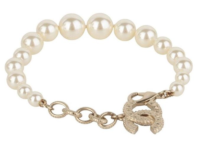 Chanel Pulseira de pérolas e cristal CC banhada a ouro (Recibo de loja de departamentos) Dourado - vista 3