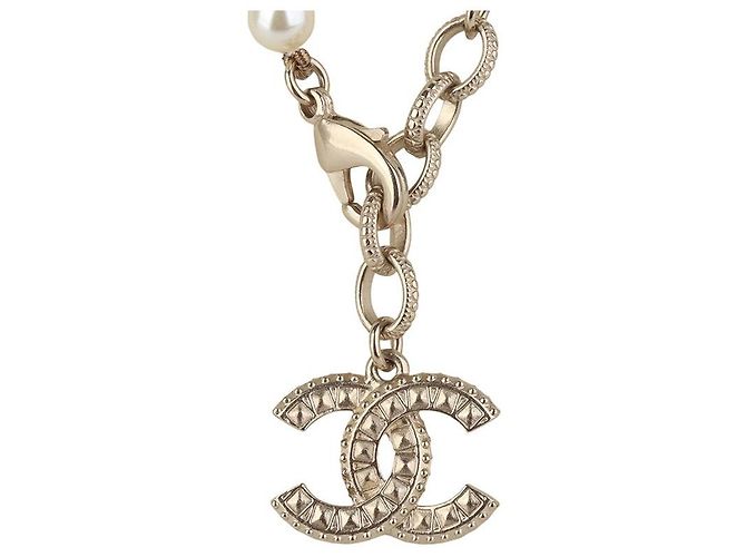 Chanel Pulseira de pérolas e cristal CC banhada a ouro (Recibo de loja de departamentos) Dourado - vista 5