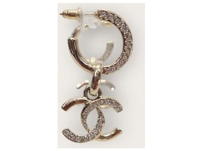 Chanel Orecchini pendenti in metallo dorato con strass e cristalli D'oro - vista 4