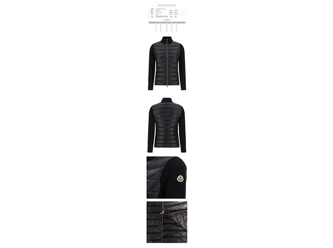 Jaqueta acolchoada leve com zíper em mix de malha e patch com logo Moncler Preto - vista 2