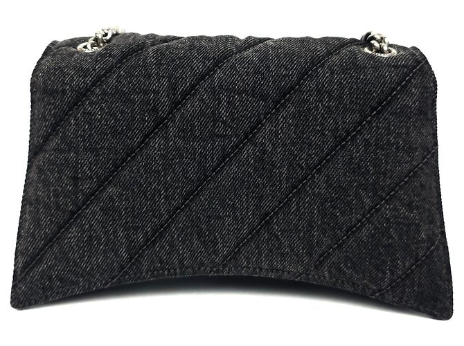 Balenciaga Borsa a Spalla Quilted Denim Crush Chain Marrone - vista 2