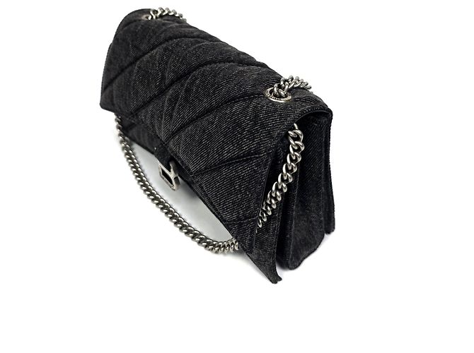 Balenciaga Borsa a Spalla Quilted Denim Crush Chain Marrone - vista 3