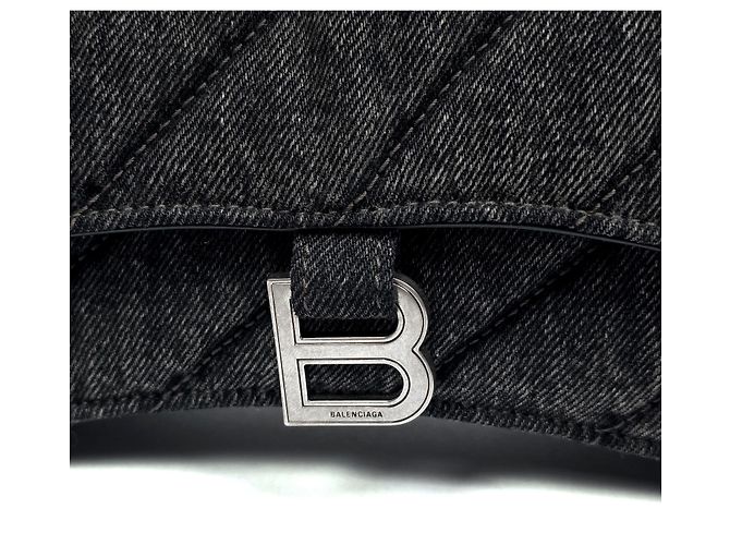 Balenciaga Borsa a Spalla Quilted Denim Crush Chain Marrone - vista 4