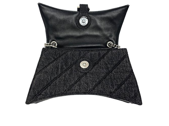 Balenciaga Borsa a Spalla Quilted Denim Crush Chain Marrone - vista 5