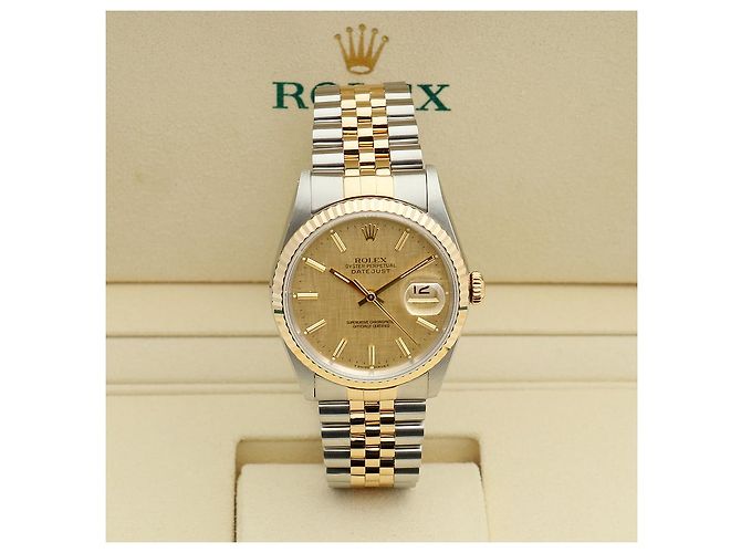 Orologio Rolex Datejust Combo da Uomo Quadrante in Lino Bokeh Index D'oro - vista 2