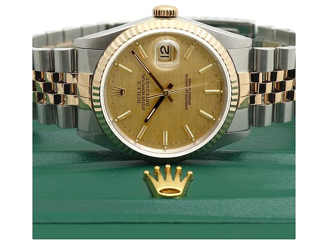 Orologio Rolex Datejust Combo da Uomo Quadrante in Lino Bokeh Index D'oro - vista 25