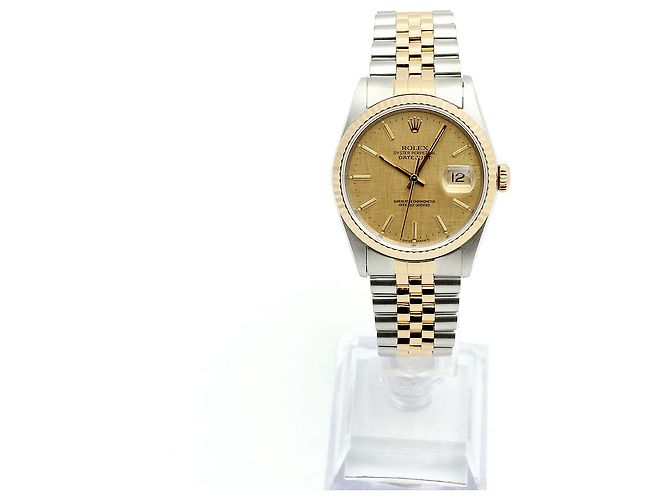 Orologio Rolex Datejust Combo da Uomo Quadrante in Lino Bokeh Index D'oro - vista 3