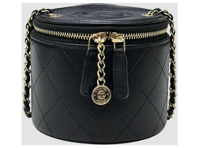 Chanel Piccola Vanity Rotonda in Agnello Nero Placcata Oro - vista 2