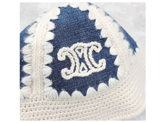 Céline Nuovo Bucket Hat in Denim e Lana Crochet Triomphe Multicolore - vista 3