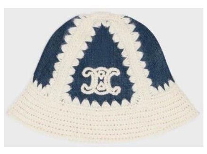 Céline Nuovo Bucket Hat in Denim e Lana Crochet Triomphe Multicolore - vista 6