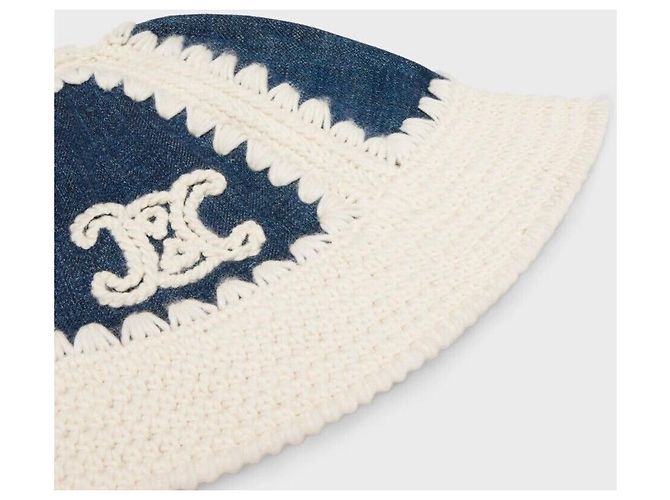 Céline Nuovo Bucket Hat in Denim e Lana Crochet Triomphe Multicolore - vista 8