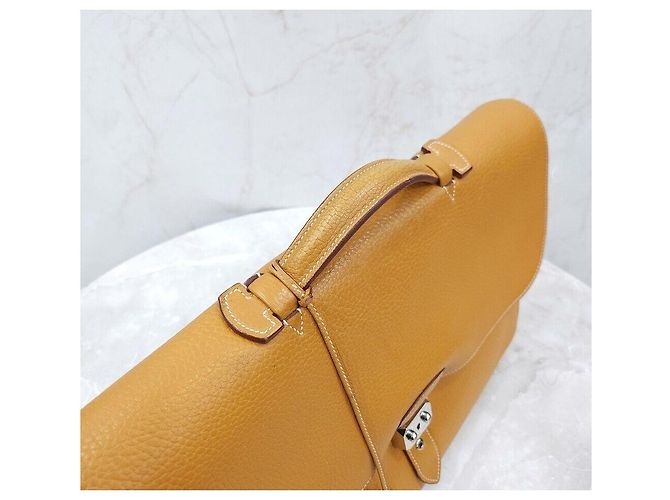 Hermès Valigetta Depeche Sesame Gold Arancione - vista 4