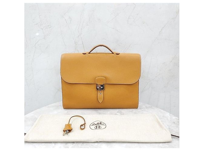 Hermès Valigetta Depeche Sesame Gold Arancione - vista 9