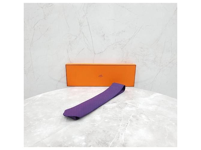 Hermès Cravatta in seta Violet Marine Porpora - vista 6