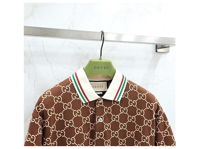 Gucci Braunes Stretch-Baumwoll-Polo gg GG - Ansicht 3