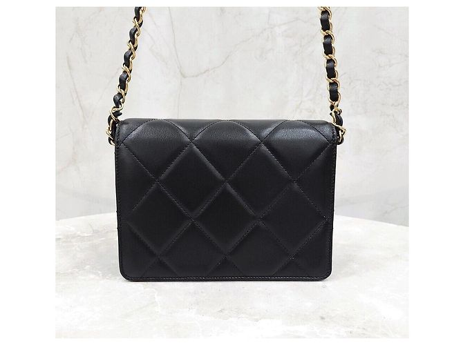 Chanel Nuova Mini Flap Bag in pelle di vitello Strass Oro Metal Interno Chip Nero - vista 3