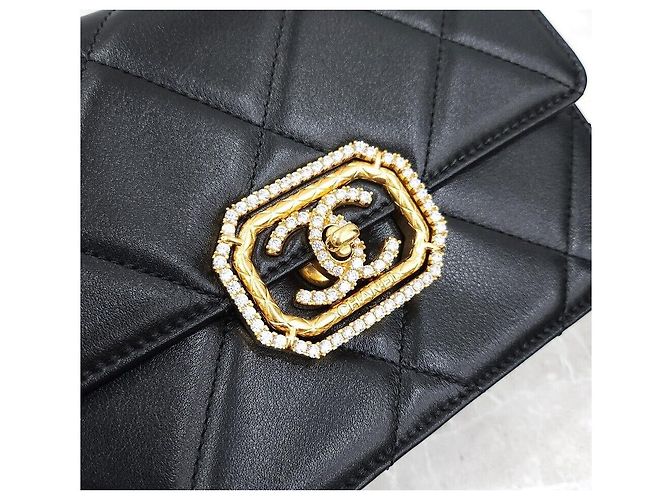 Chanel Nuova Mini Flap Bag in pelle di vitello Strass Oro Metal Interno Chip Nero - vista 4