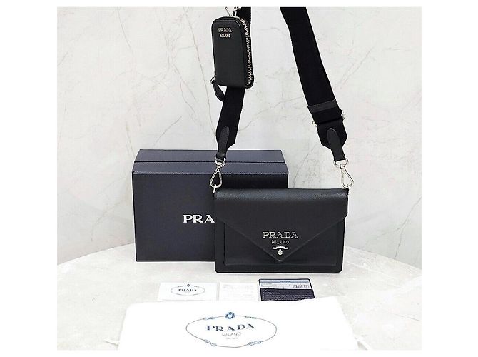 Prada Bolsa transversal Saffiano Envelope Preto - vista 9