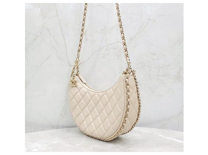 Chanel Borsa Hobo New Moon Small Ecru Champagne Gold con nuova microchip interna Bianco - vista 2