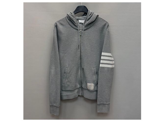 Thom Browne Felpa con cappuccio e zip in cotone Ottoman con tracolla laterale Marrone - vista 4