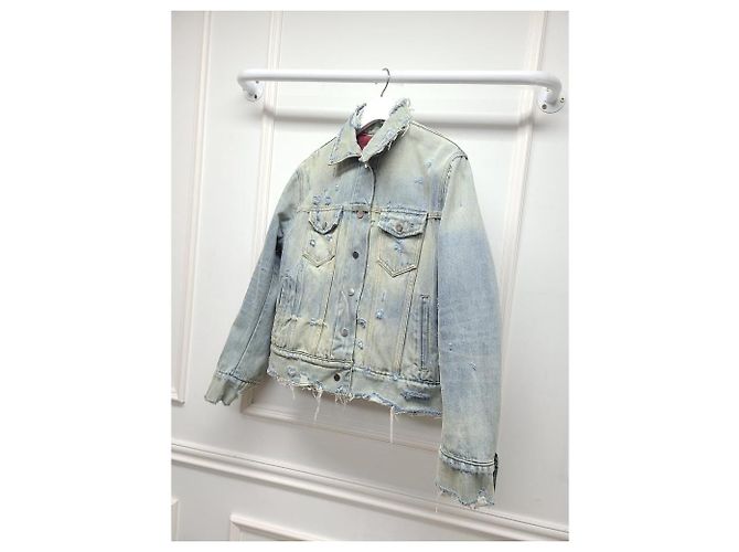 Amiri Distressed Denim Red Check Flannel Reversible Jacket - view 3