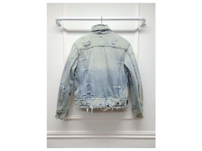 Amiri Distressed Denim Red Check Flannel Reversible Jacket - view 4