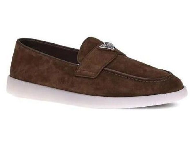 Prada Mocassino in scamosciato con logo a triangolo Marrone - vista 5