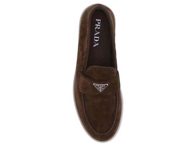 Prada Mocassino in scamosciato con logo a triangolo Marrone - vista 7