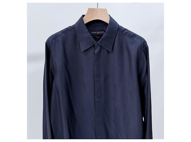 Louis Vuitton Camicia in seta Monogram Blu navy scuro - vista 2