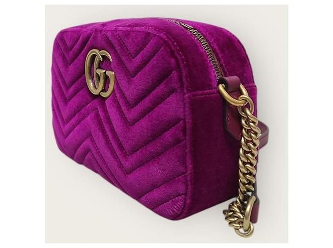 Gucci Piccola borsa a tracolla in velluto trapuntato GG Marmont viola Porpora - vista 2