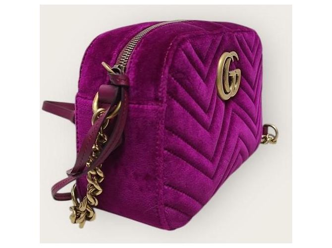 Gucci Piccola borsa a tracolla in velluto trapuntato GG Marmont viola Porpora - vista 3