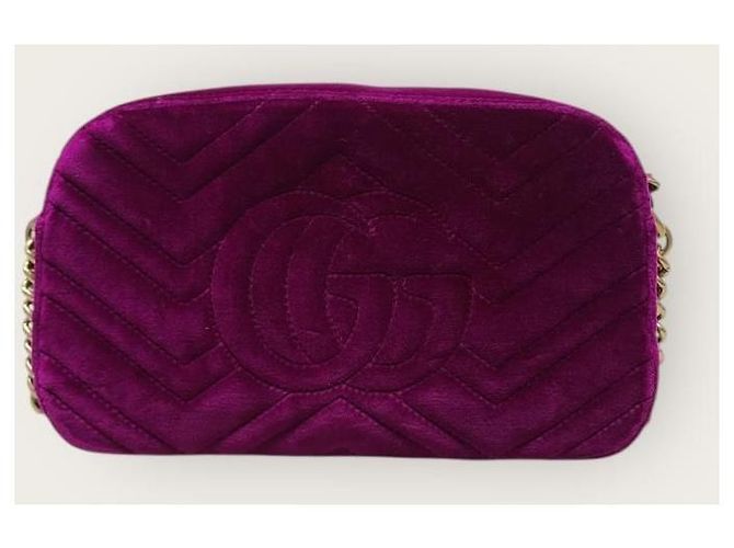 Gucci Piccola borsa a tracolla in velluto trapuntato GG Marmont viola Porpora - vista 5