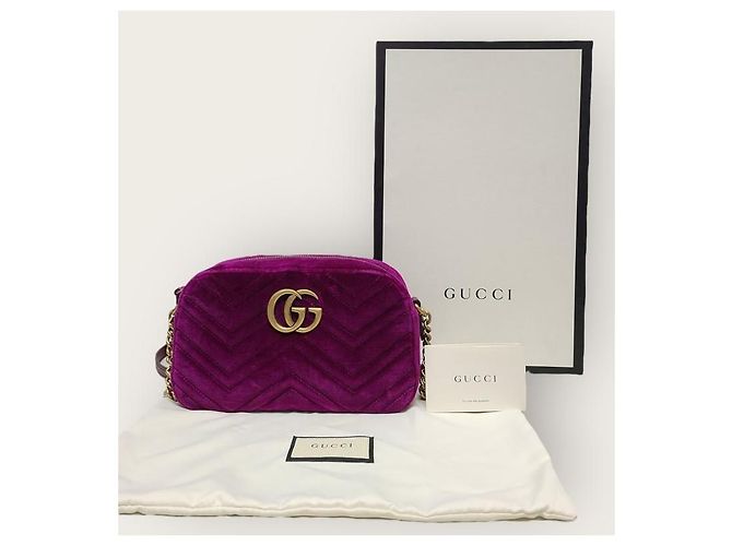 Gucci Piccola borsa a tracolla in velluto trapuntato GG Marmont viola Porpora - vista 7