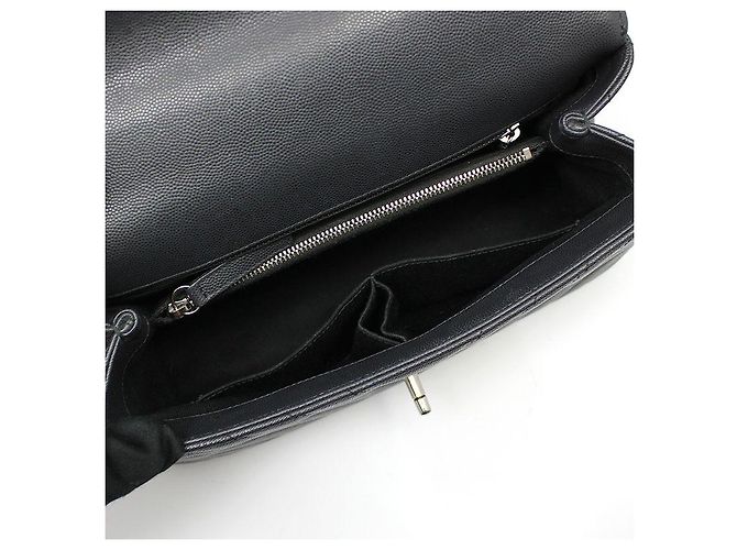 Borsa a Spalla Chanel Coco Handle Medium in Caviar Chevron Grigio Scuro Argento Marrone - vista 10