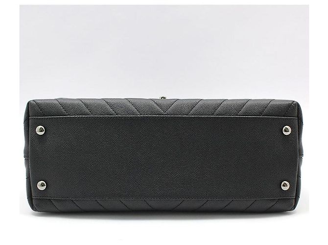 Borsa a Spalla Chanel Coco Handle Medium in Caviar Chevron Grigio Scuro Argento Marrone - vista 5