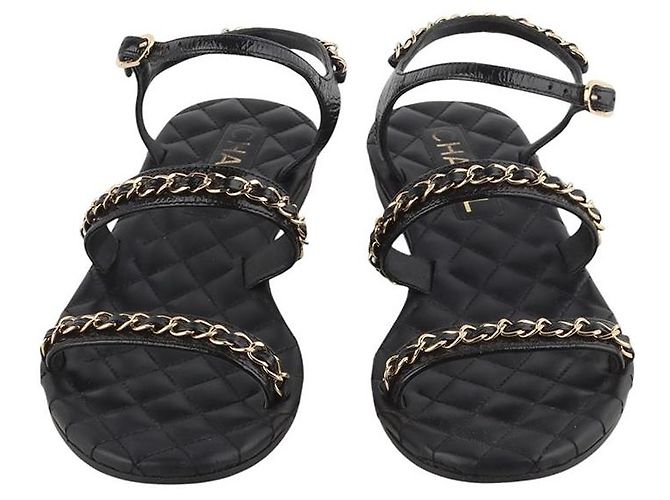 Chanel Quilted Gold Chain Strap Sandals Size Black - view 2