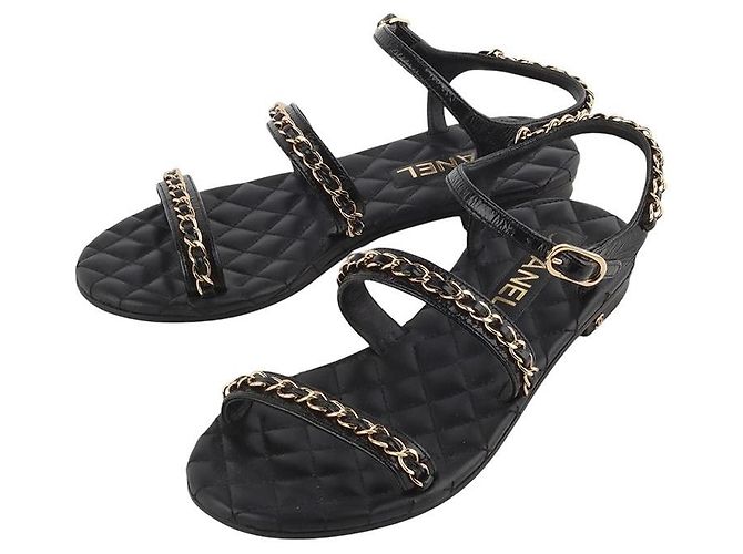 Chanel Quilted Gold Chain Strap Sandals Size Black - view 3