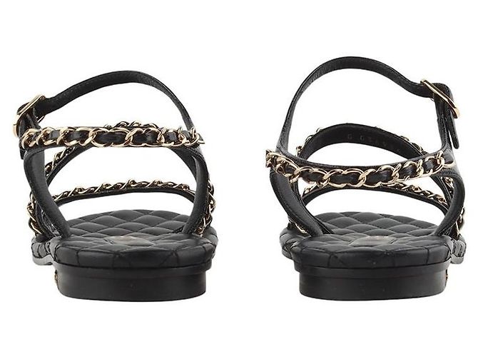 Chanel Quilted Gold Chain Strap Sandals Size Black - view 4